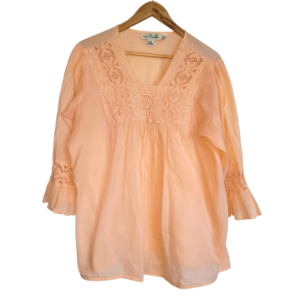 XXL / 2X Peach Lace Relaxed Flowy Blouse